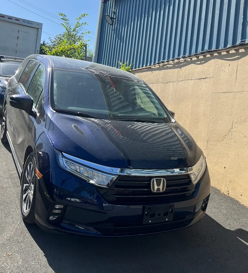 Blue van after repair