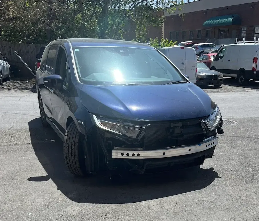 Blue van before repair