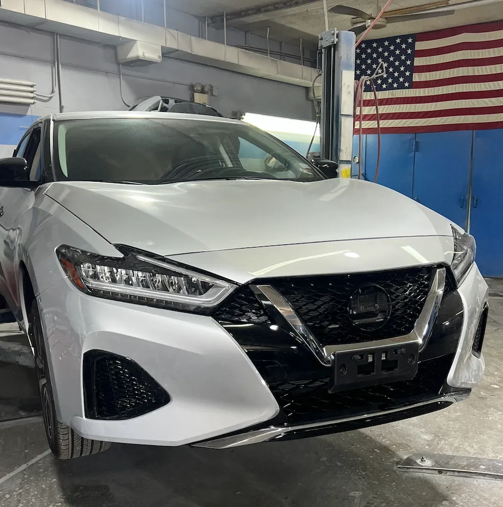White Nissan after repair